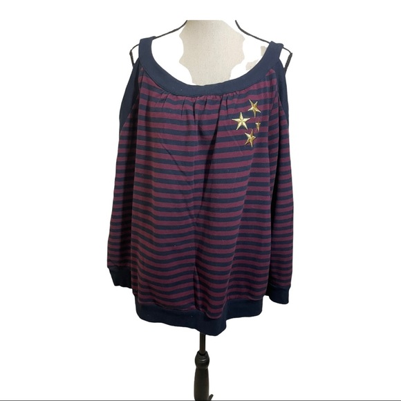 Lane Bryant open shoulder long sleeve striped with gold star’s sweatshirt 14/16 - Picture 11 of 11